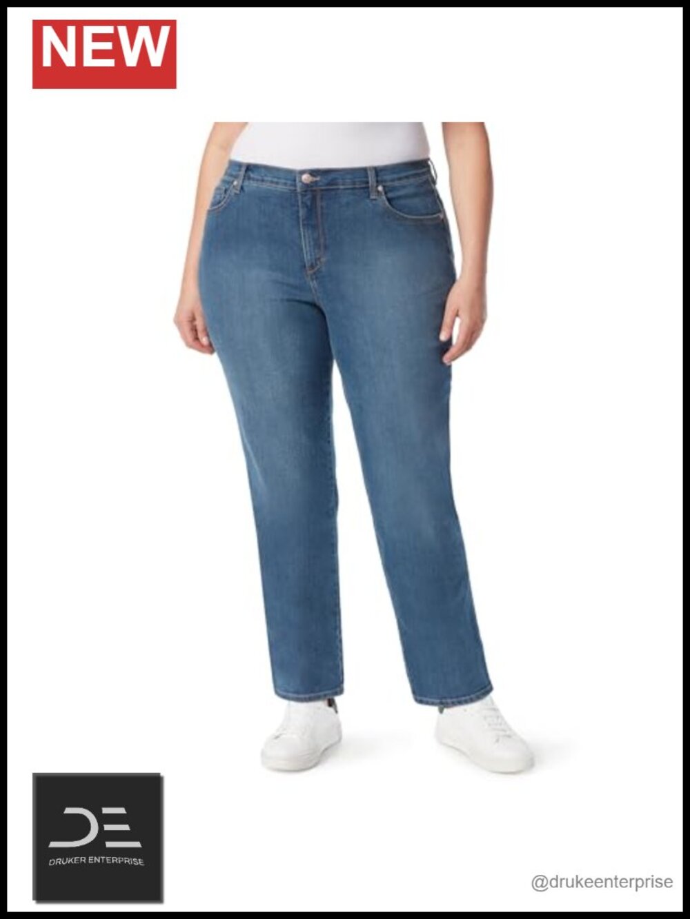 High Rise Tapered Stretch Denim Jeans for Women Plus Size